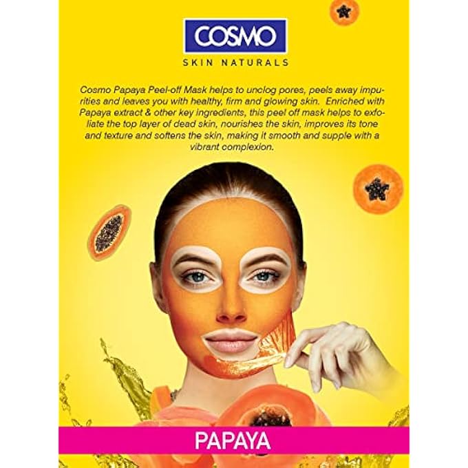COSMO BATH & BODY WASHES FACIAL PEEL OFF MASK PAPAYA CLARIFIES & NOURISHES 75ML, ALCOHOL FREE, DEEP SKIN PURIFYING CLEANSING, REMOVE BLACKHEADS & WHITEHEADS, FACE, BODY, SKIN CARE - Image 2